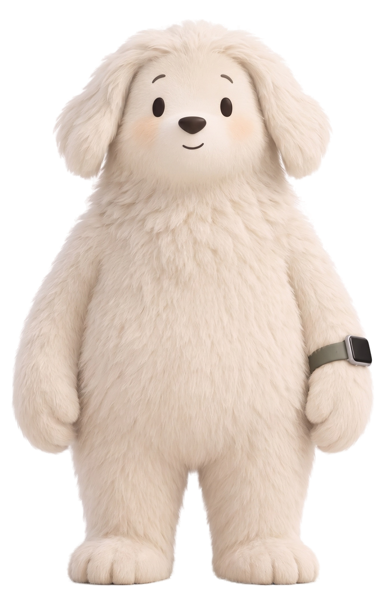 Maremma, דמות כלב לבן וידידותי עם שעון חכם